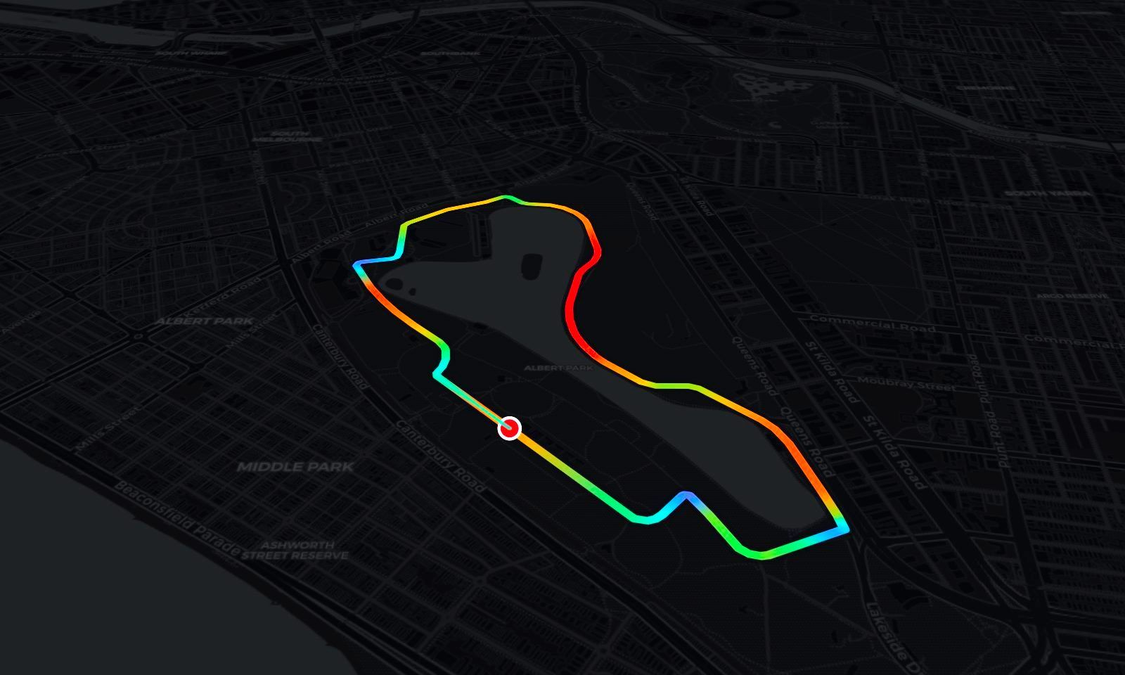 Albert Park circuit in 3D, painted by speed